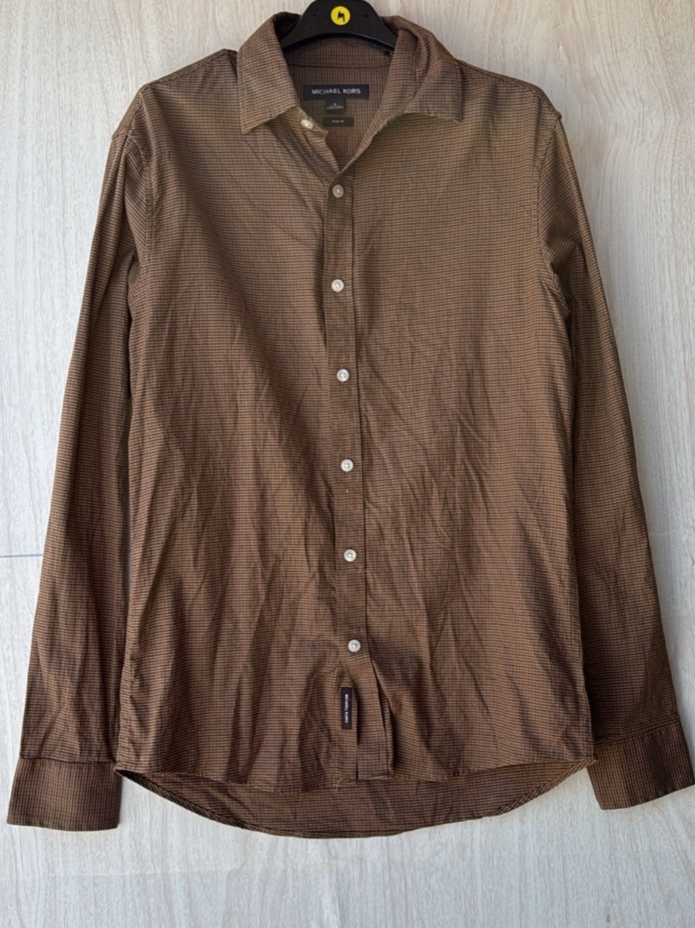 Michael Kors Men's Brown Micro-Check Button-Up Shirt